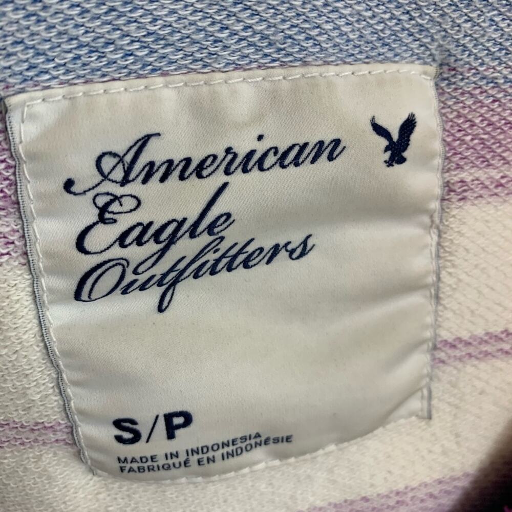 American Eagle Striped Hooded V-Neck Sweatshirt - Picture 2 of 5